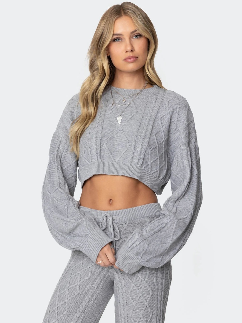 NWT edikted grey cable knit cropped sweater